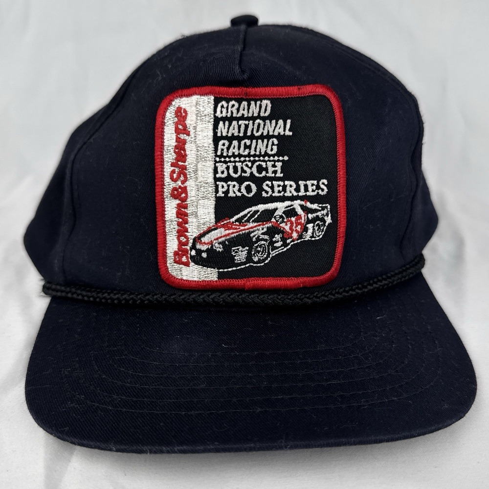 Vintage 80s Browne & Sharpe NASCAR Hat Grand National Busch Pro Rope Snapback